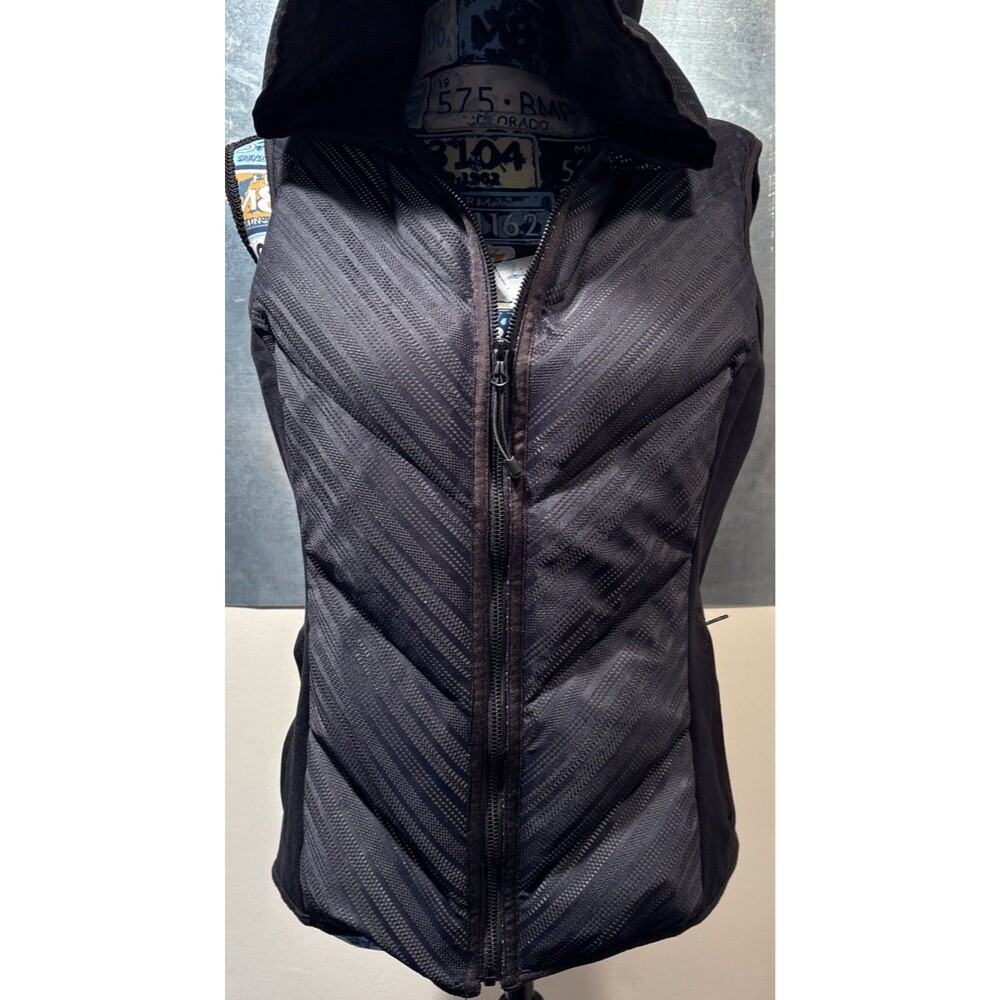 Running Vest Mesh Front Reflective Hooded Zip Blanc Noir Down Chevron Black L